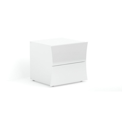 Comodino 2 Cassetti in Legno Bianco Lucido Design Camera da Letto Minimal