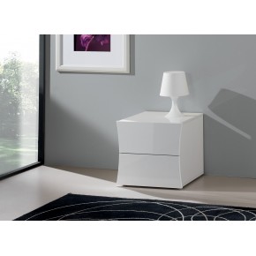 Comodino 2 Cassetti in Legno Bianco Lucido Design Camera da Letto Minimal