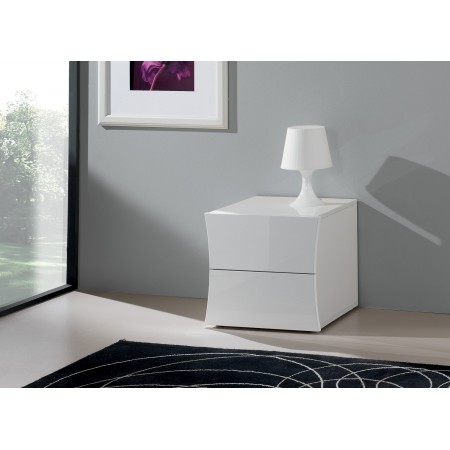 Comodino 2 Cassetti in Legno Bianco Lucido Design Camera da Letto Minimal