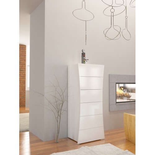 Settimino a 6 Cassetti Bianco Lucido Cassettiera Alta in Legno per Camera