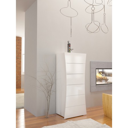 Settimino a 6 Cassetti Bianco Lucido Cassettiera Alta in Legno per Camera