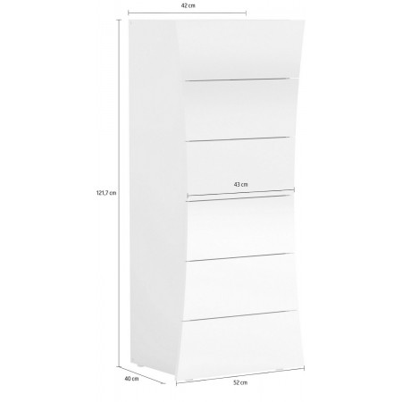 Settimino a 6 Cassetti Bianco Lucido Cassettiera Alta in Legno per Camera
