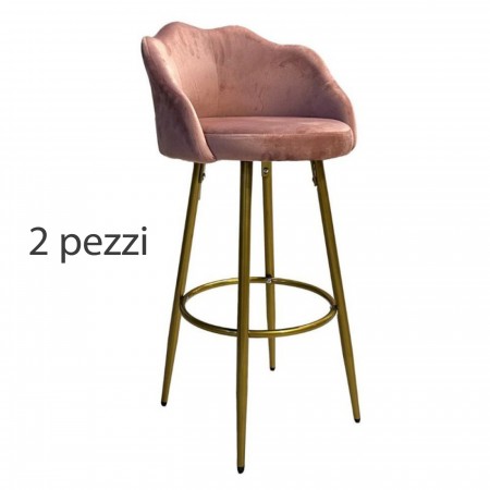 Set di 2 Sgabelli Rosa Rivestiti in Velluto a Conchiglia Sedie da Bar