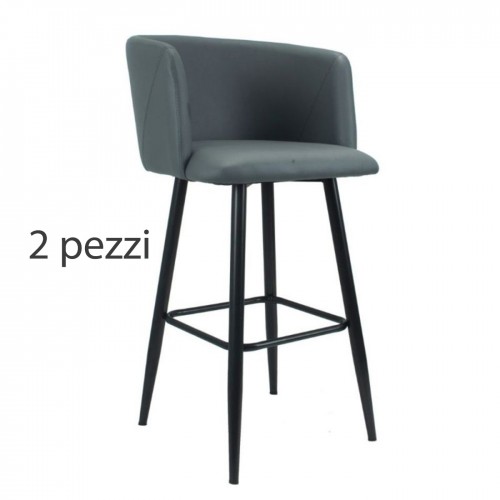 2 Sedie con Seduta in Ecopelle Grigio Set di Sgabelli Alti da Bar
