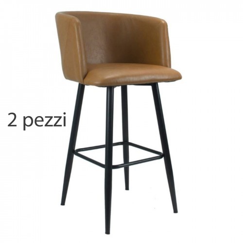 2 Sedie con Seduta in Ecopelle Grigio Set di Sgabelli Alti da Bar