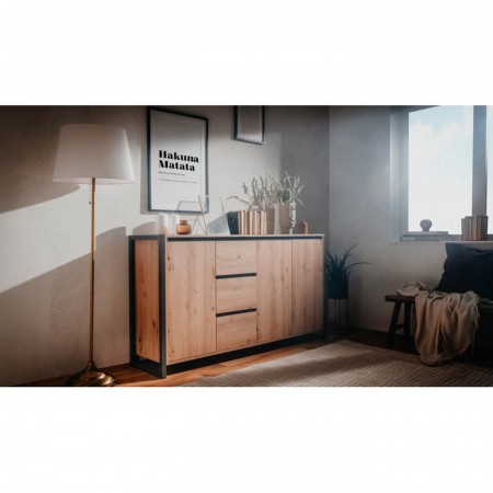 Credenza Madia con Cassetti e Ante Mobile in Legno Quercia Buffet Madia
