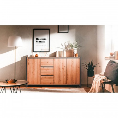 Credenza Madia con Cassetti e Ante Mobile in Legno Quercia Buffet Madia