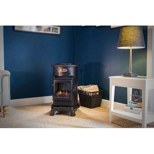 Stufa a Gas 3.4 Kw Effetto Fiamma Vera Nero Matt con Controllo Calore