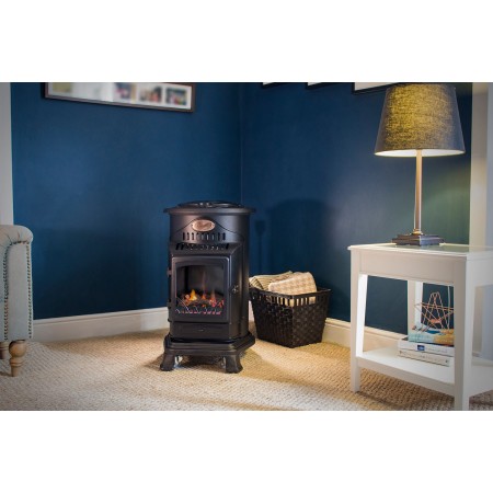Stufa a Gas 3.4 Kw Effetto Fiamma Vera Nero Matt con Controllo Calore