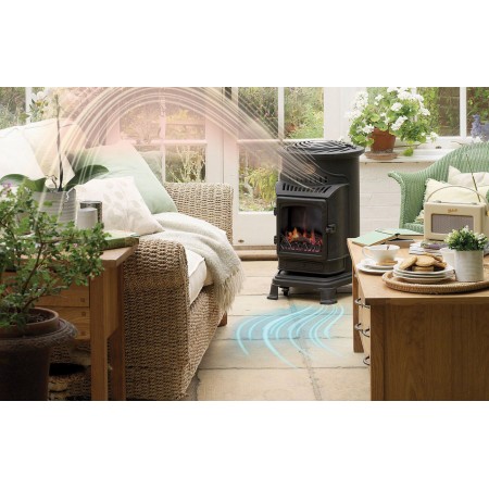 Stufa a Gas 3.4 Kw Effetto Fiamma Vera Nero Matt con Controllo Calore