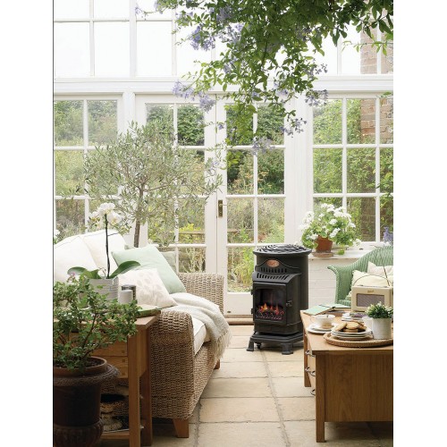 Stufa a Gas 3.4 Kw Effetto Fiamma Vera Nero Matt con Controllo Calore