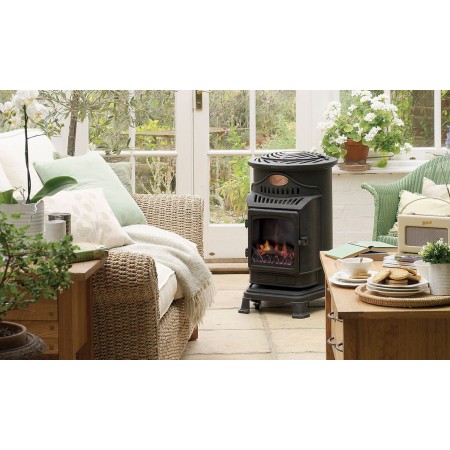 Stufa a Gas 3.4 Kw Effetto Fiamma Vera Nero Matt con Controllo Calore