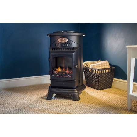 Stufa a Gas 3.4 Kw Effetto Fiamma Vera Nero Matt con Controllo Calore