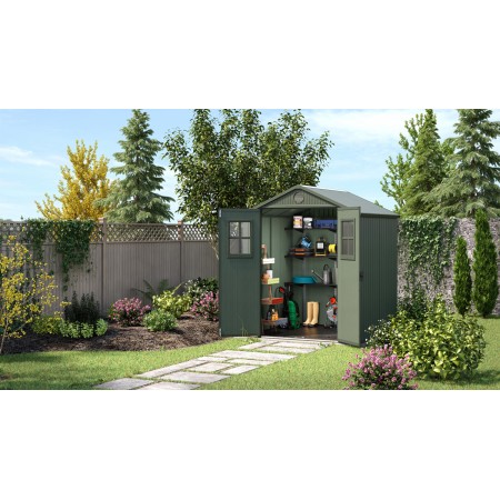 Casetta da Giardino 190x183x221 cm EVOTECH Effetto Legno con Finestre