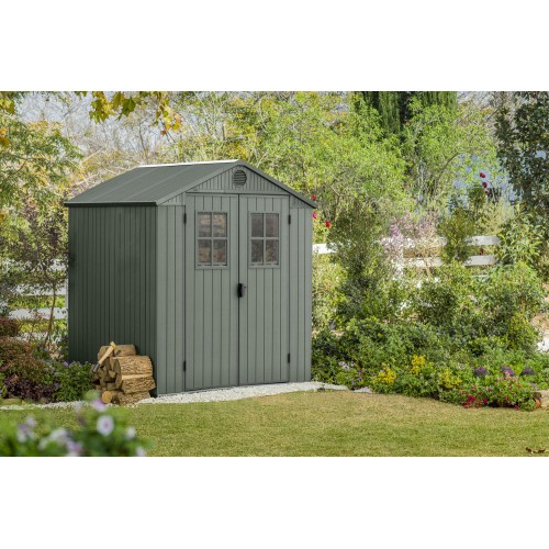 Casetta da Giardino 190x183x221 cm EVOTECH Effetto Legno con Finestre