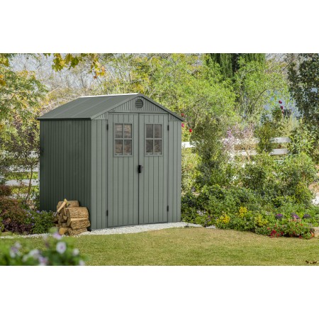 Casetta da Giardino 190x183x221 cm EVOTECH Effetto Legno con Finestre