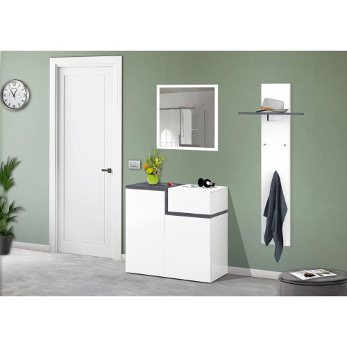 Scarpiera da Ingresso Bianco e Ardesia Mobile Porta Scarpe con 2 Ante