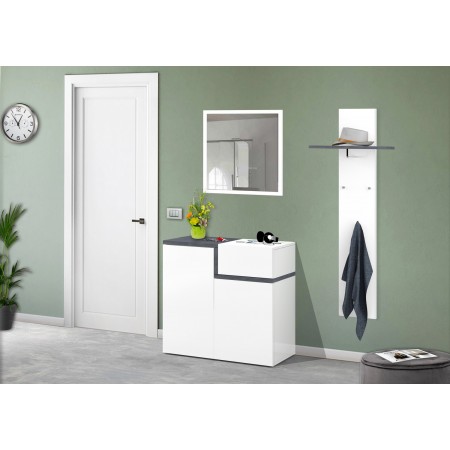 Scarpiera da Ingresso Bianco e Ardesia Mobile Porta Scarpe con 2 Ante