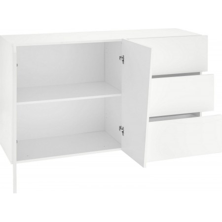 Madia 140 cm Credenza Laccato Bianco Mobile con 3 Cassetti e 2 Ante