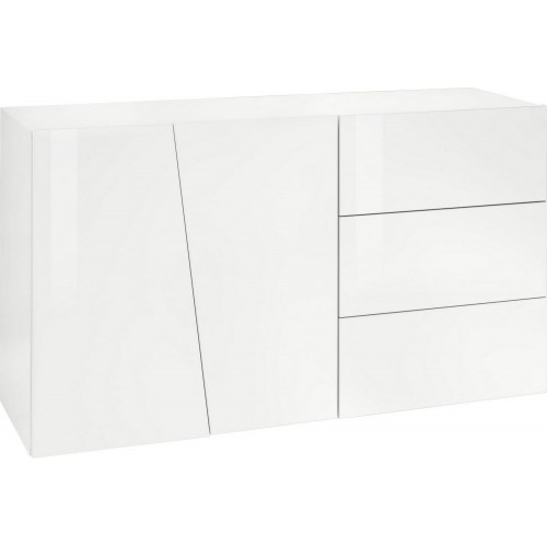 Madia 140 cm Credenza Laccato Bianco Mobile con 3 Cassetti e 2 Ante