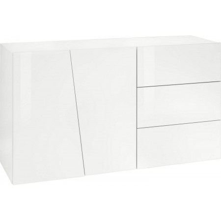 Madia 140 cm Credenza Laccato Bianco Mobile con 3 Cassetti e 2 Ante