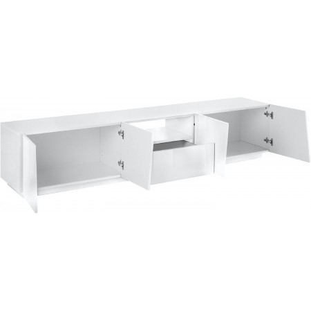 Mobile Porta TV Bianco con 4 Ante 220 cm Madia Bassa per Soggiorno
