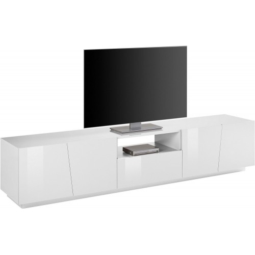 Mobile Porta TV Bianco con 4 Ante 220 cm Madia Bassa per Soggiorno