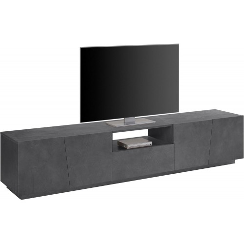 Mobile Porta TV con 4 Ante Madia Bassa Ardesia 220 cm per Soggiorno