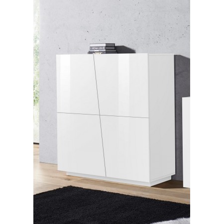 Credenza da Ingresso Madia 120 cm Laccato Bianco Mobile con 4 Ante