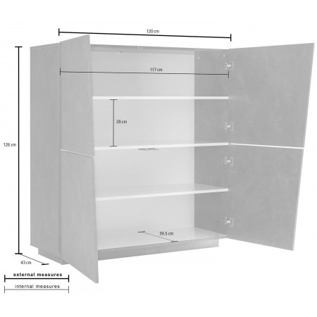 Credenza da Ingresso Madia 120 cm Laccato Bianco Mobile con 4 Ante