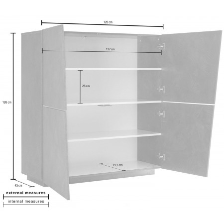 Credenza da Ingresso Ardesia Madia 120 cm Laccato Mobile con 4 Ante