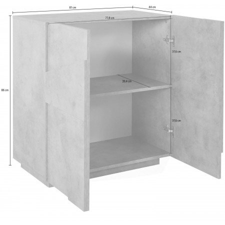 Credenza Bassa da Ingresso 80 cm Madia Grigio Cemento Mobile con Ante