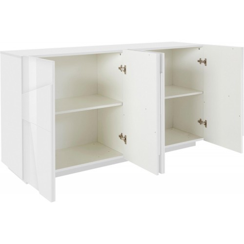 Mobile Basso 160 cm Credenza Bianco Laccato Madia in Legno con 4 Ante