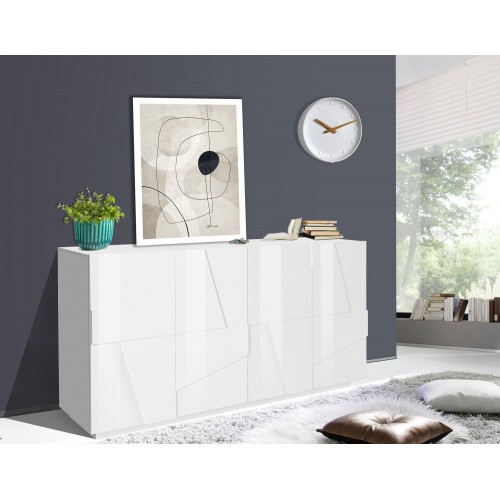 Mobile Basso 160 cm Credenza Bianco Laccato Madia in Legno con 4 Ante