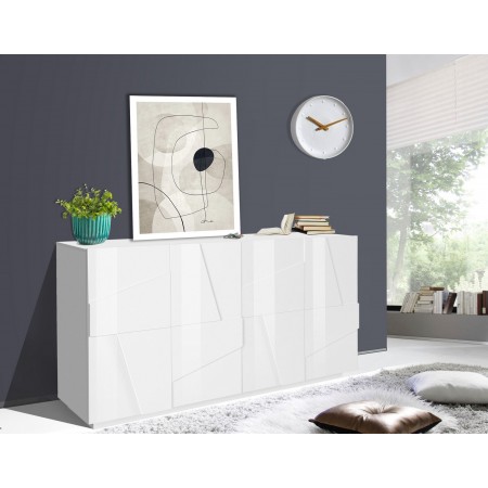 Mobile Basso 160 cm Credenza Bianco Laccato Madia in Legno con 4 Ante