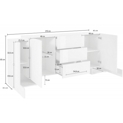 Credenza con Ante e Cassetti da 210 Bianco e Grigio Madia per Ingresso