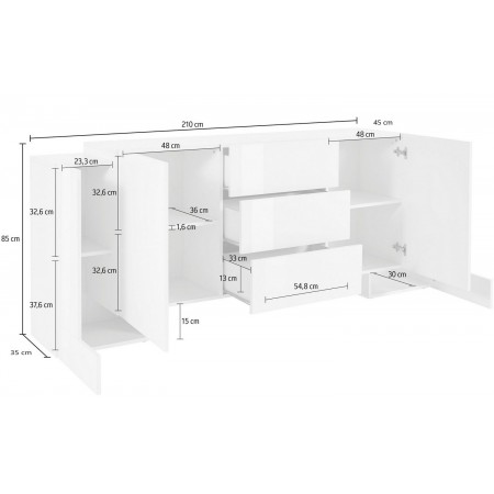 Credenza con Ante e Cassetti da 210 Bianco e Grigio Madia per Ingresso