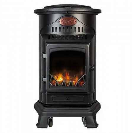 Stufa a Gas 3.4 Kw Effetto Camino Fiamma Vera Nero Matt con Controllo Calore