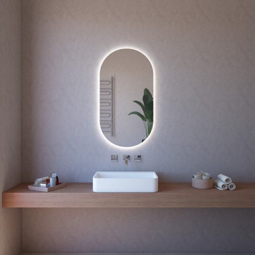 Specchio con Illuminazione a Led 63x110 cm per Bagno Ovale Reversibile