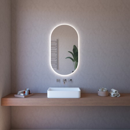 Specchio con Illuminazione a Led 63x110 cm per Bagno Ovale Reversibile
