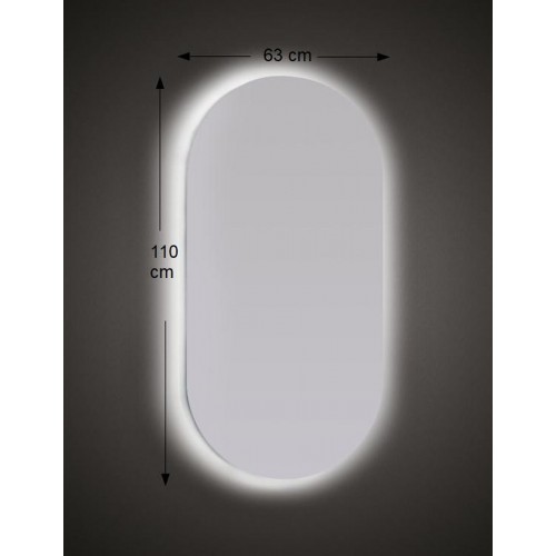Specchio con Illuminazione a Led 63x110 cm per Bagno Ovale Reversibile