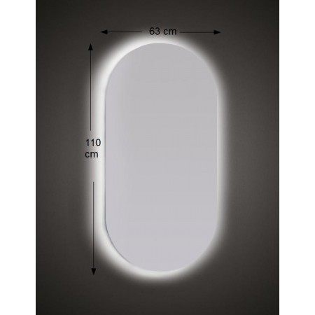 Specchio con Illuminazione a Led 63x110 cm per Bagno Ovale Reversibile