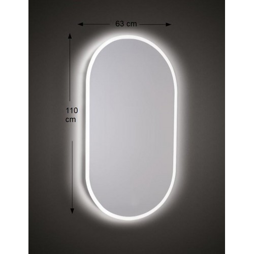 Specchio Ovale Retroilluminato a Led 63x110 cm per Bagno Reversibile
