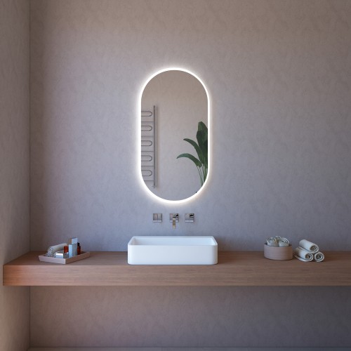 Specchio Ovale Retroilluminato a Led 63x110 cm per Bagno Reversibile