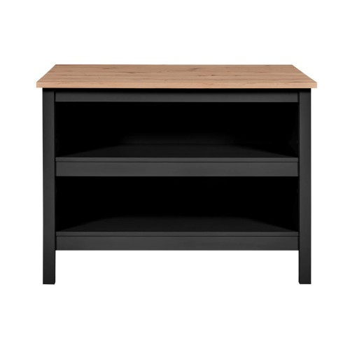 Tavolo da Cucina Mobile Alto con Ripiani Penisola in Legno Nero e Quercia