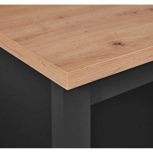 Tavolo da Cucina Mobile Alto con Ripiani Penisola in Legno Nero e Quercia