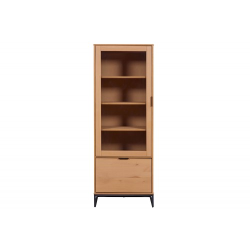 Credenza con Anta a Vetro e Ripiani Vetrina in Legno Quercia da Ingresso
