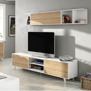 Mobile TV Moderno Bianco Rovere Parete Attrezzata Soggiorno Pensile Sospeso Ante