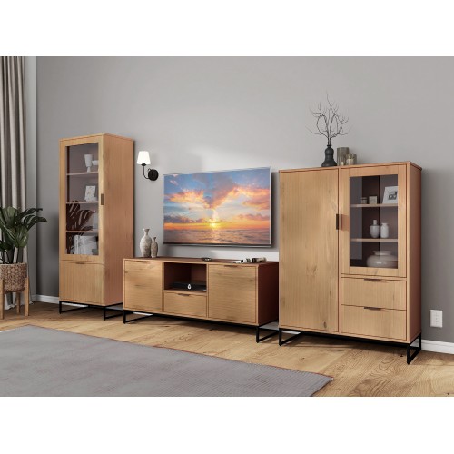 Madia Porta TV Credenza con Ante e Cassetti in Legno Quercia da Ingresso