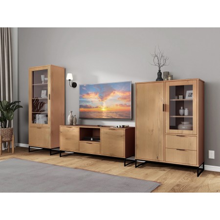 Madia Porta TV Credenza con Ante e Cassetti in Legno Quercia da Ingresso